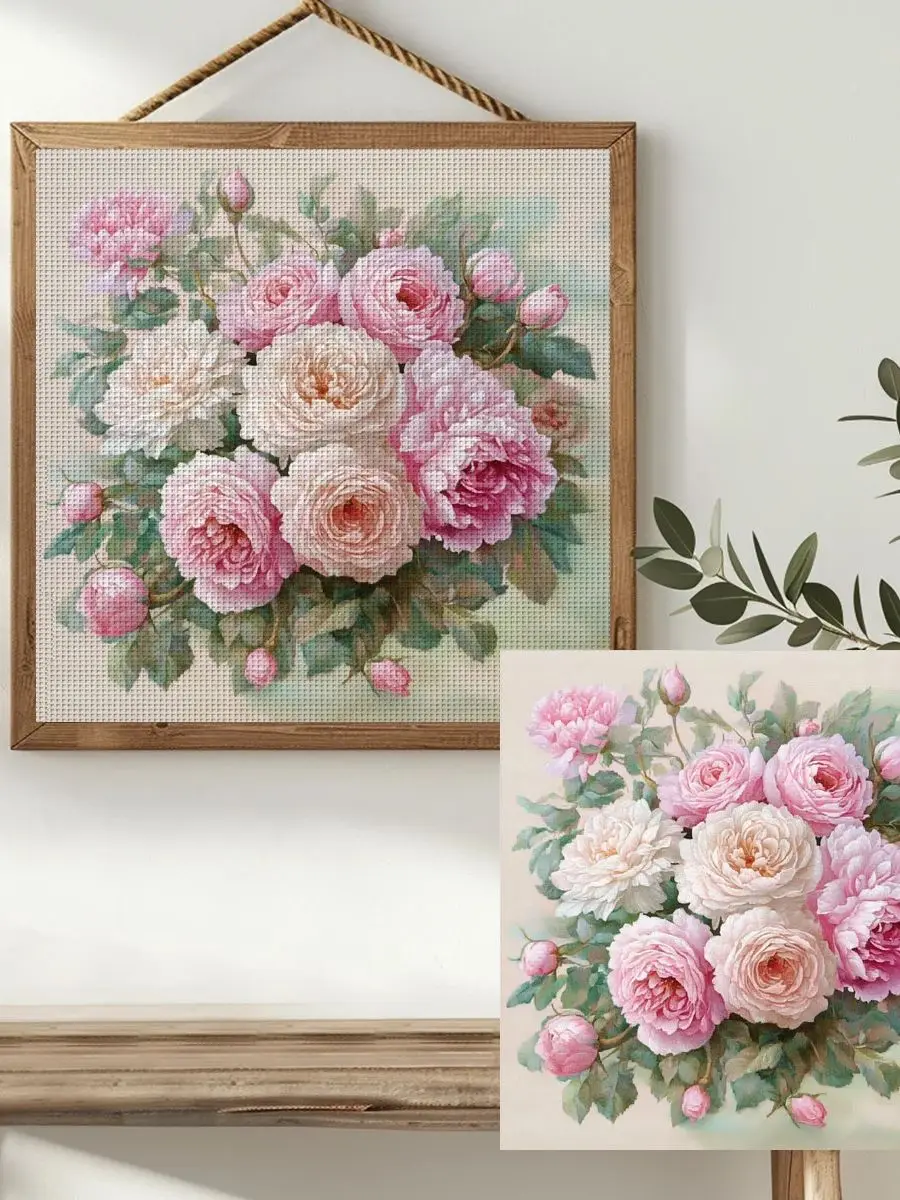 1 Stück 40X40CM/15,74 Zoll Blumen-Motiv Kreuzstich-Set DIY-Kit 11CT/14CT DIY-Stickset DIY-Kreuzstich-Set Joy Sunday – Detail 1