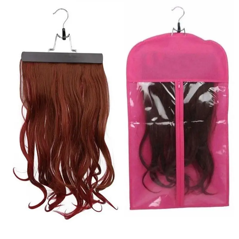 Dustproof Hair Extensions Wig Stand Storage Bag Holder Case +Hanger