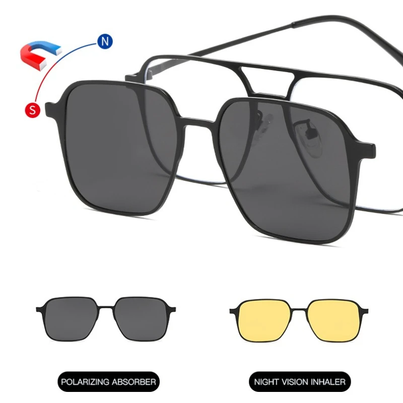 CLLOIO 3 In 1 Magnet Clip Prescription Glasses Anti Blue Light Myopia Glasses Alloy Polarized Custom Progressive Reading Eyewear