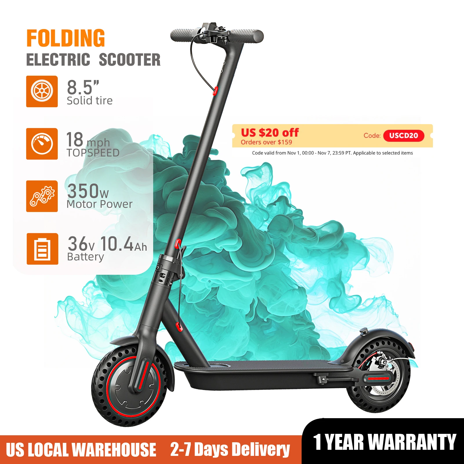 FREEBOY 350W Foldable Electric Scooter for Adults, 8.5'' Solid Tires, Dual Brake System, Lightweight APP Support E-scooter