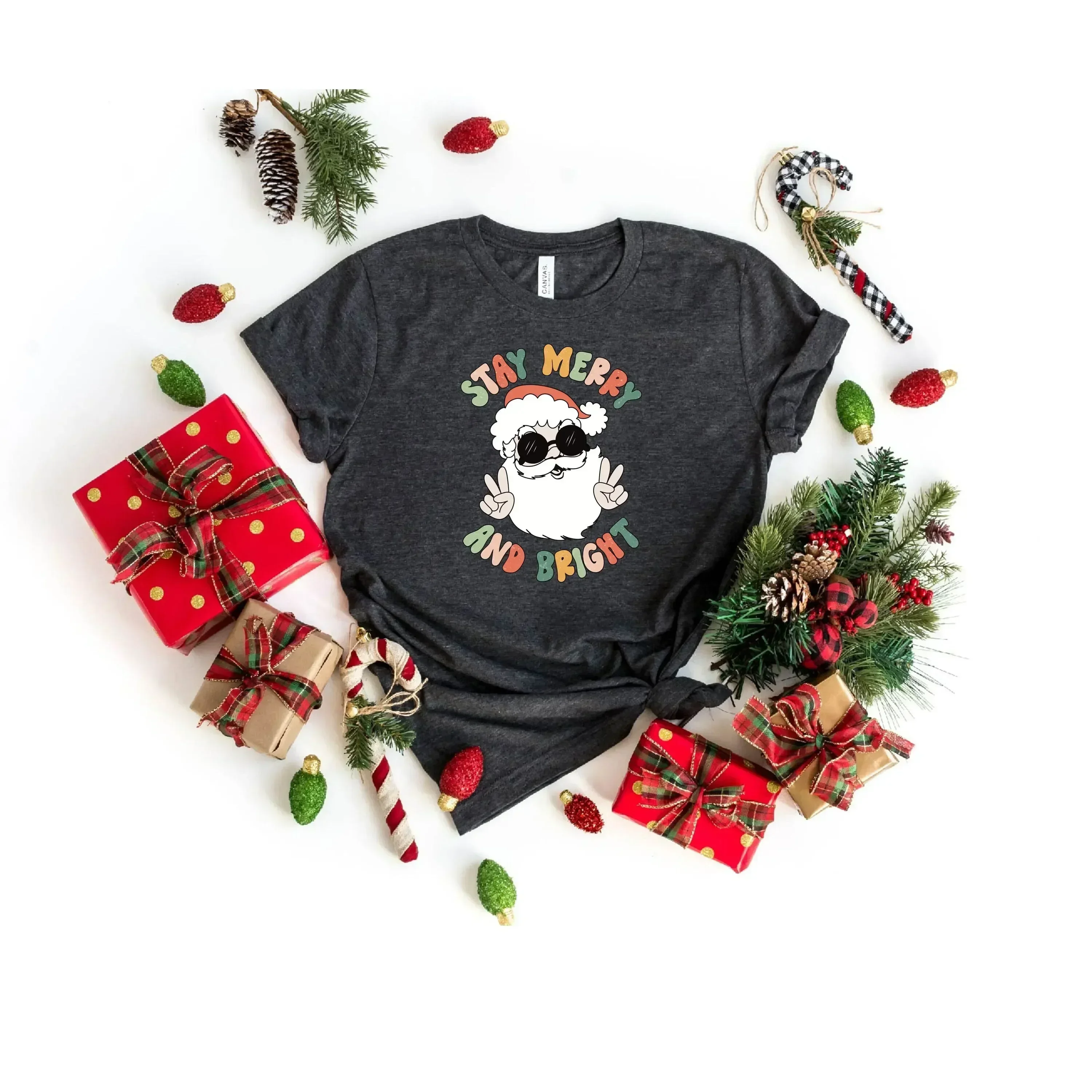 Merry And BrighT T Shirt Christmas Womens Funny Holiday Apparel Santa