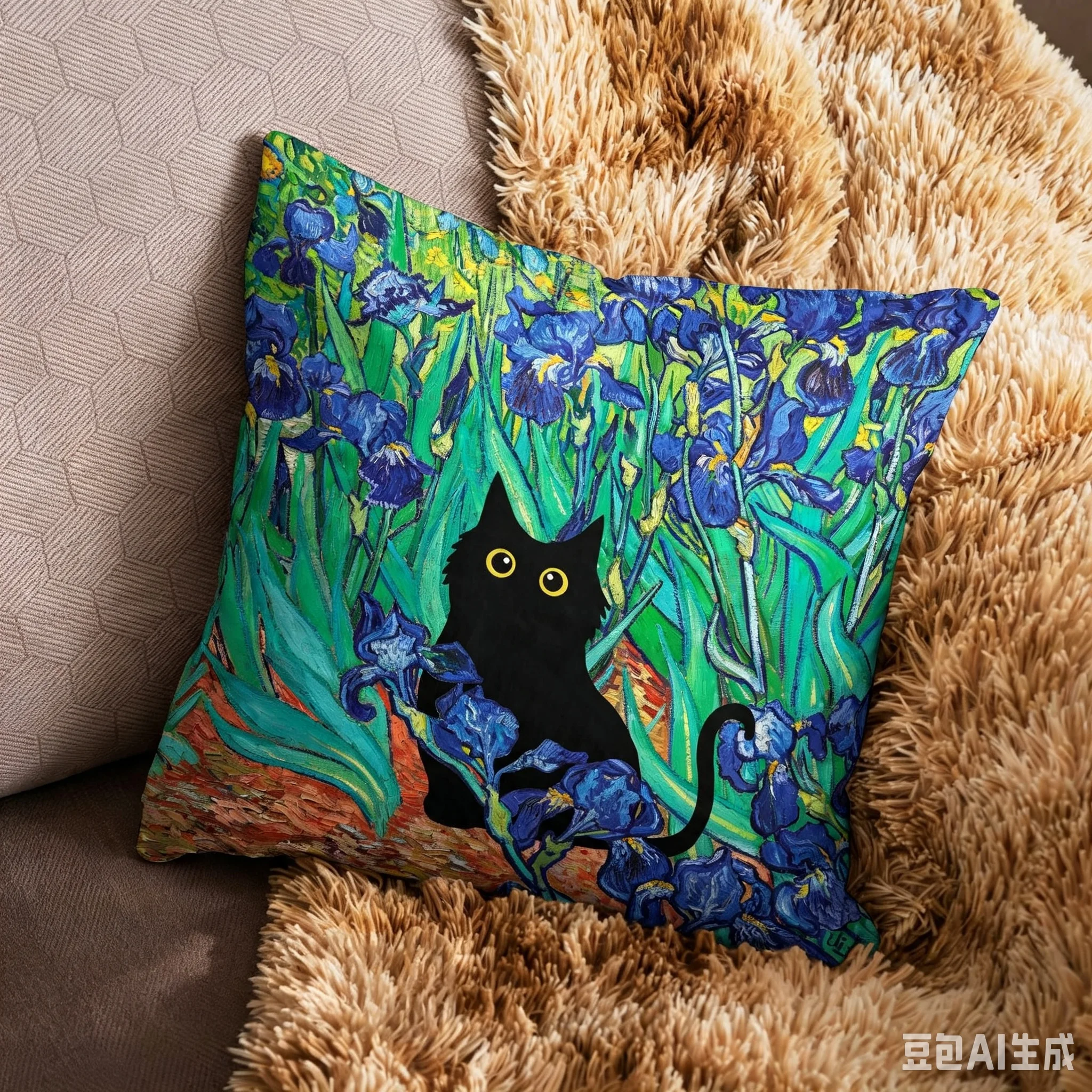 1pc Monet Waterlily Cat Throw Pillow Cover Matisse Black2D Double-Side Print Polyester Cushion Case for Home Sofa Housewarming G