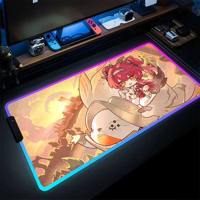 

RGB Mouse Pad Gaming Accessories Desk Mat LED Computer Wuthering Waves Lupa Cute Keyboard Pad Gamer For E-sports Gamer Mousepad