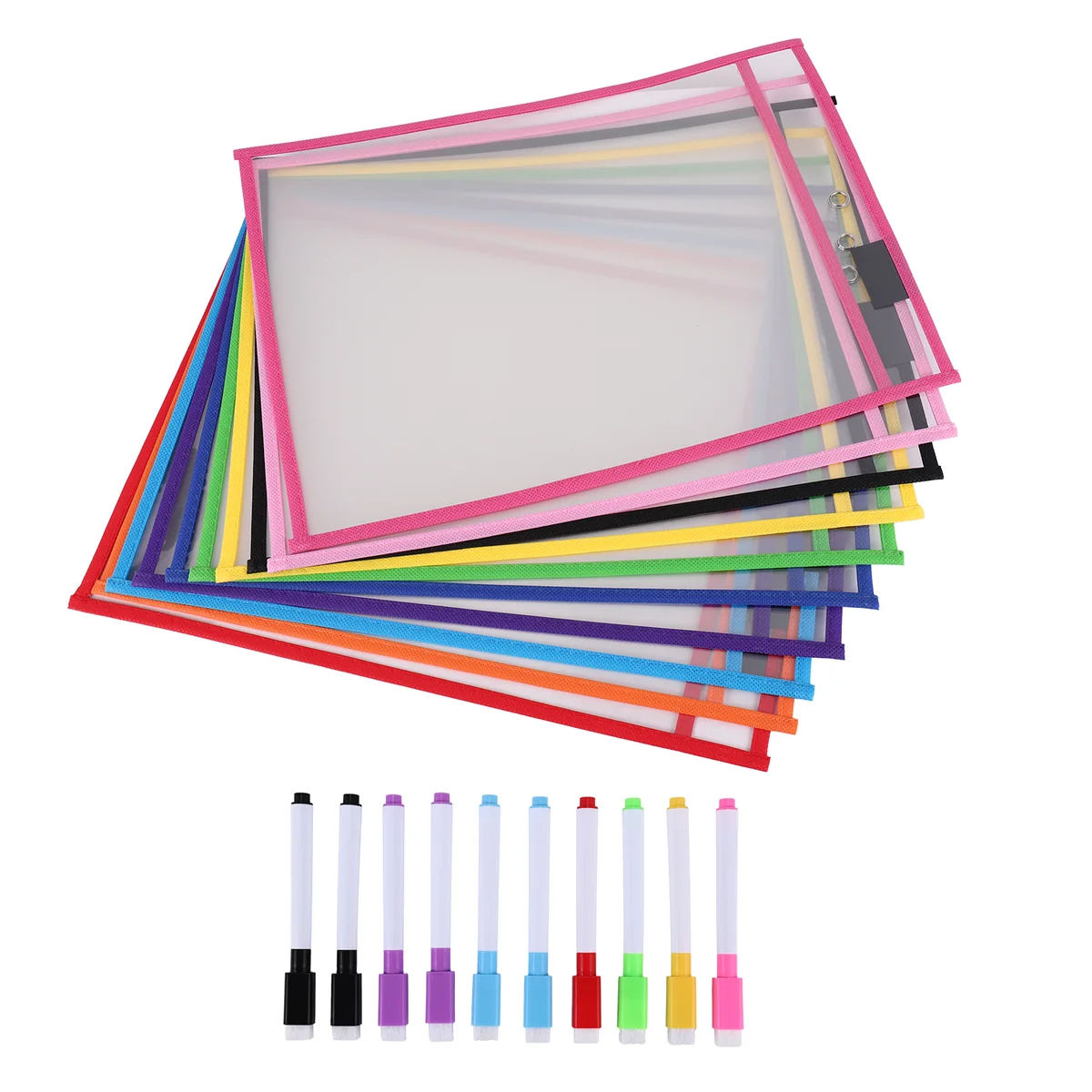 أكمام جيوب للمسح الجاف، (10 عبوات) حاملات تذكرة ورقية مقاس A4، أوراق مسح جاف قابلة لإعادة الاستخدام لورق عمل الفصول الدراسية