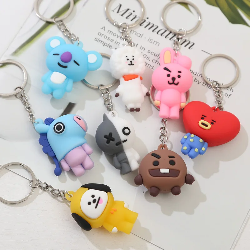 New Full Range of Kawaii Bt21 Cartoon Doll Keychain Pendant Live Tata Cooky Chimmy Creative High-Quality Ornaments