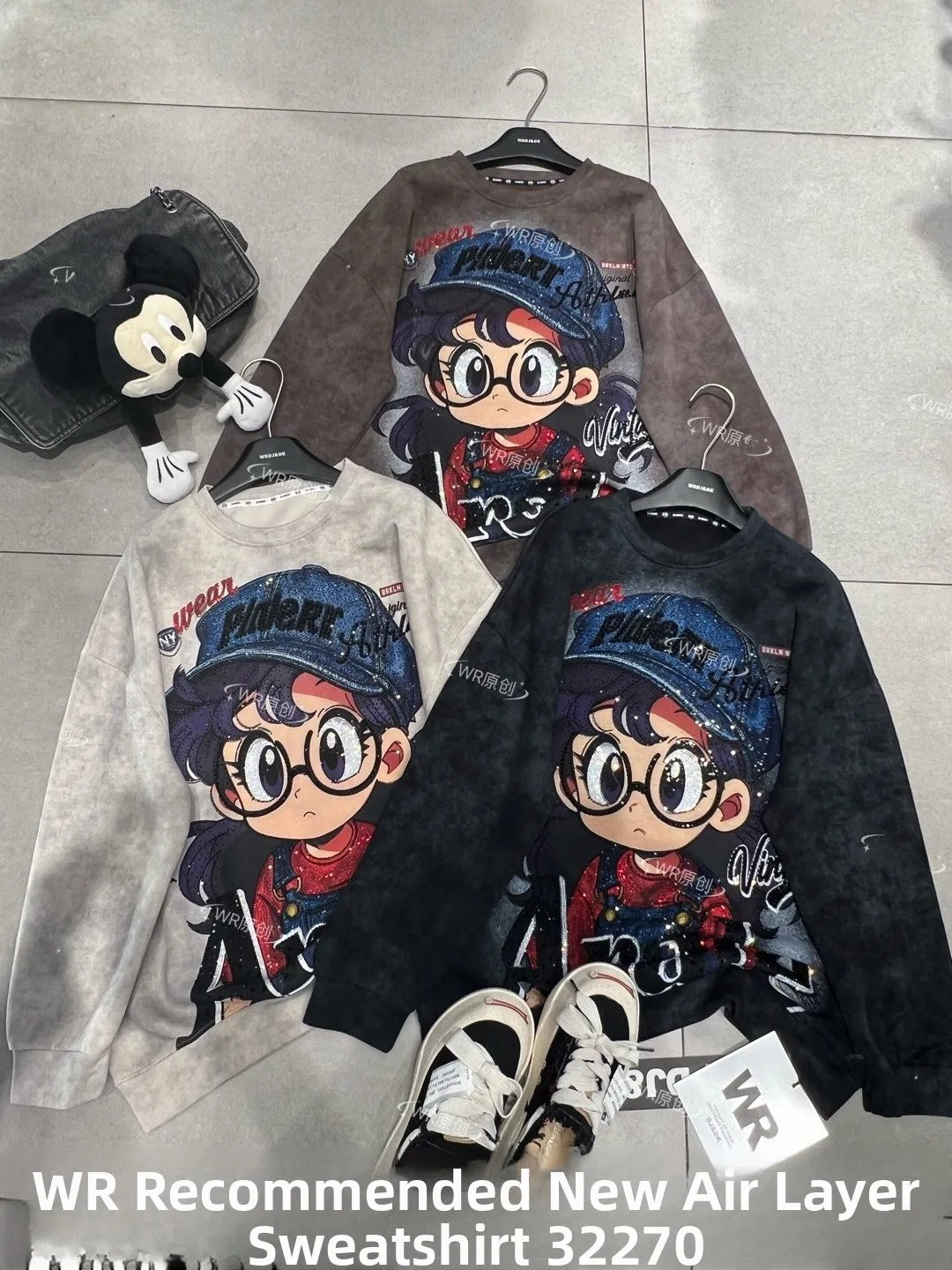 

Женский свитшот WR Heavy Industry Drill Cartoon с круглым вырезом, из воздушного хлопка, свободного кроя, модный, повседневный, премиум-класса