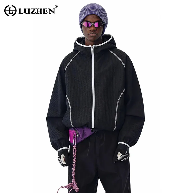 

Мужская модная куртка-худи LUZHEN 2026 с контрастными полосами и контурным дизайном, стильная уличная одежда, повседневная спортивная куртка JY6178