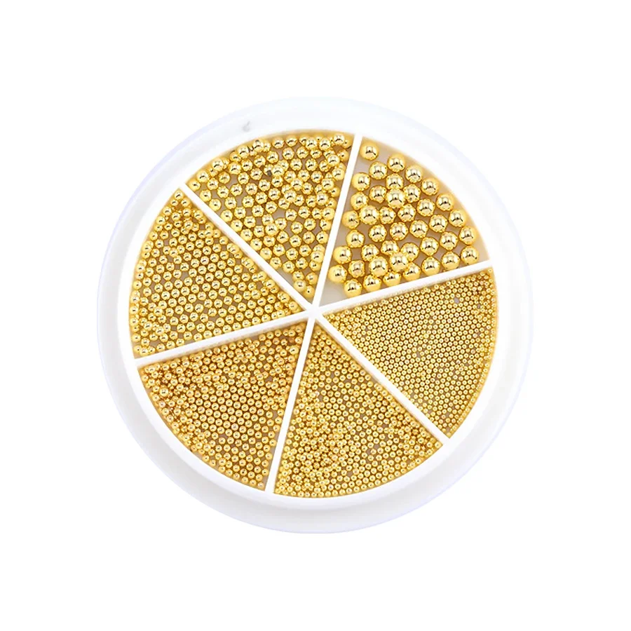 Set di perline metalliche miste 6 in 1 per la decorazione di nail art, perline di caviale per unghie 0,8-1,5 mm gioielli di design 3D