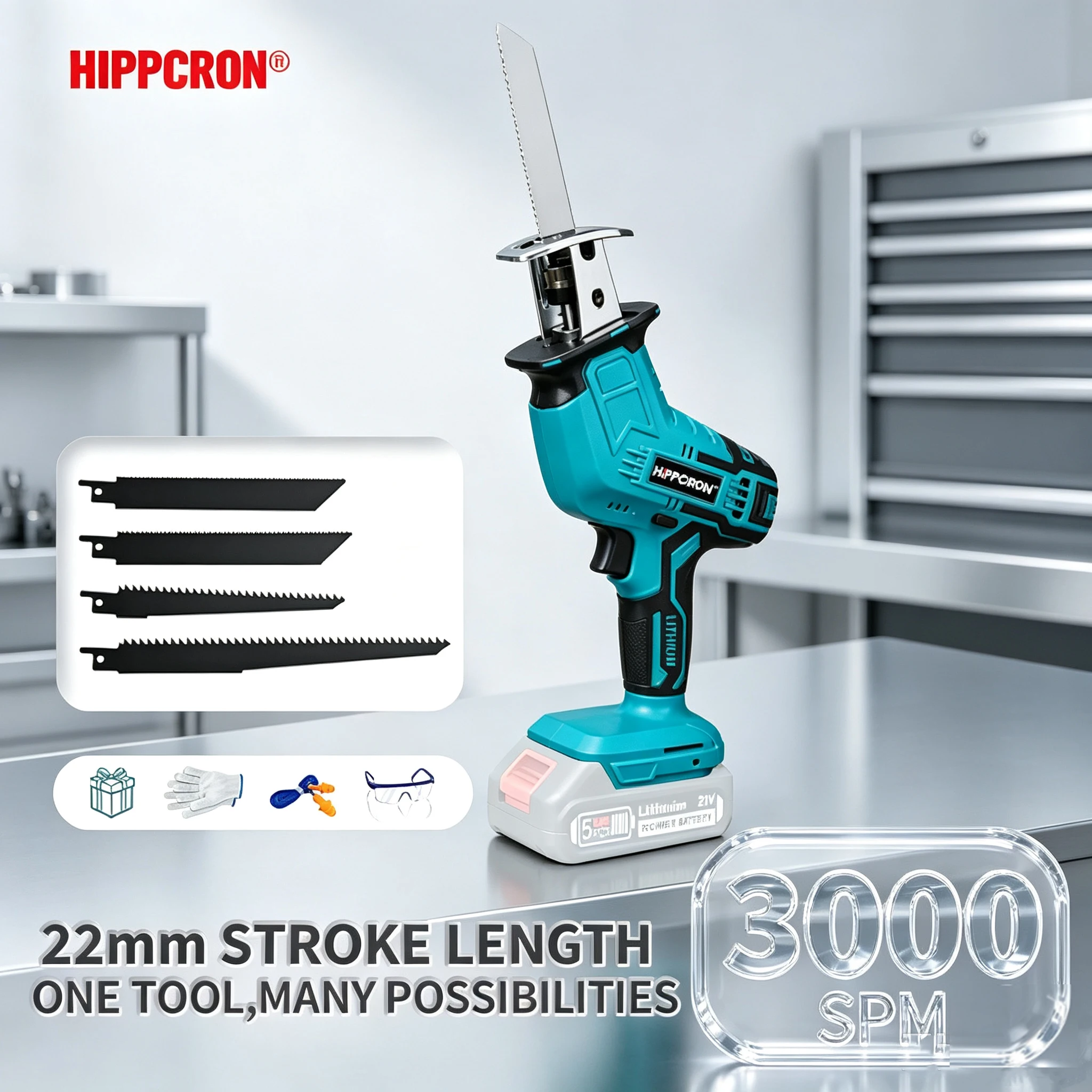 Reciprocating Saw Cordless - HIPPCRON 3-w-1 Akumulatorowa Piła Elektryczna 3000SPM