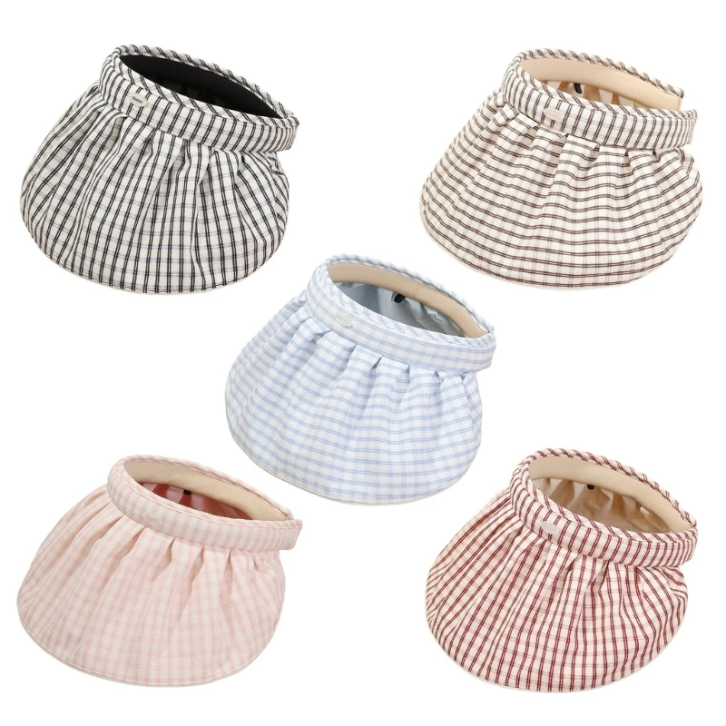 573B Breathable Checkered Sun Visors Hat With Adjustable Headbands Sun Protecting Hat