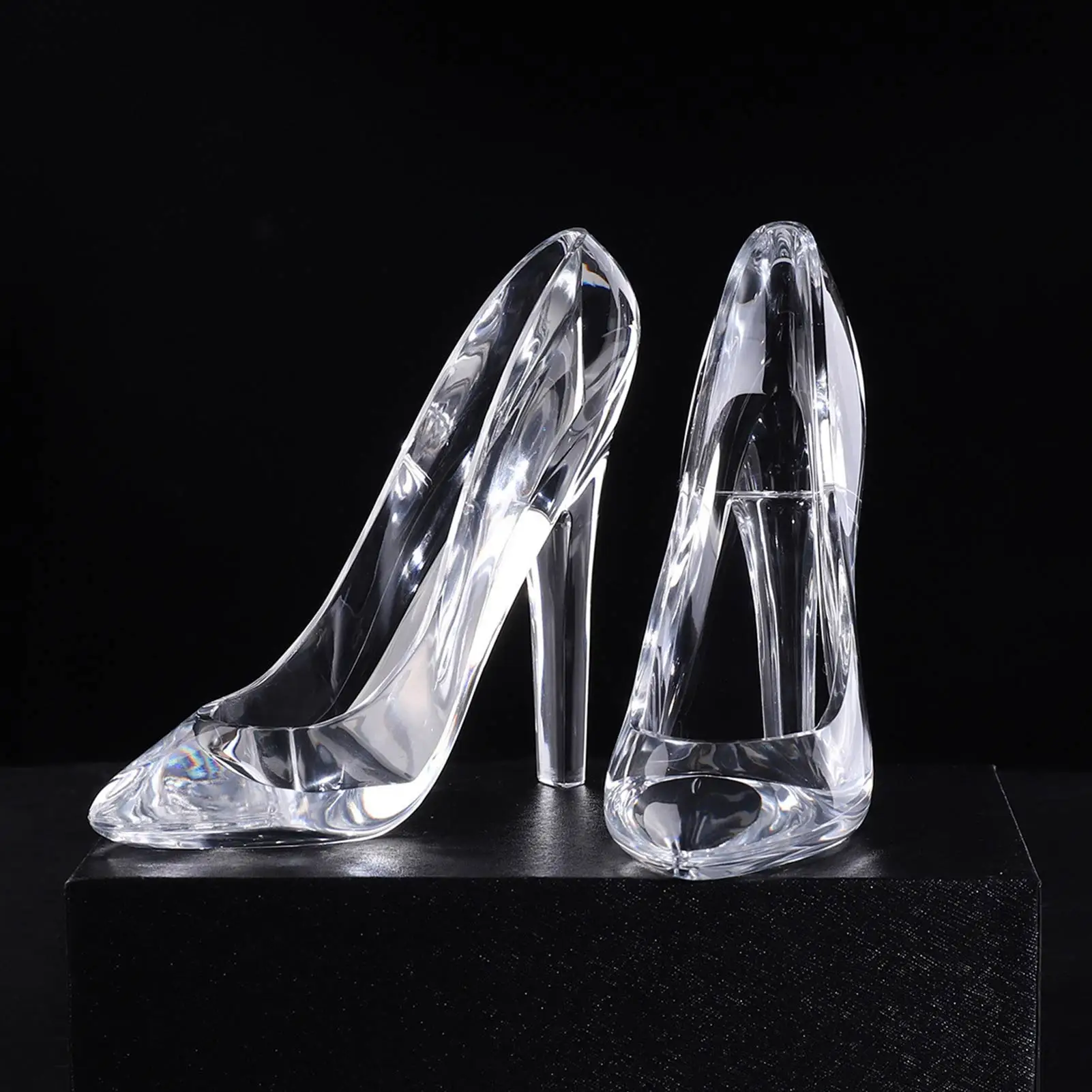 Cinderellas Crystal Glass Slipper Shoe Transparent Acrylic High-Heeled Shoes Figurines Wedding Decoration Valentine's Day Gift