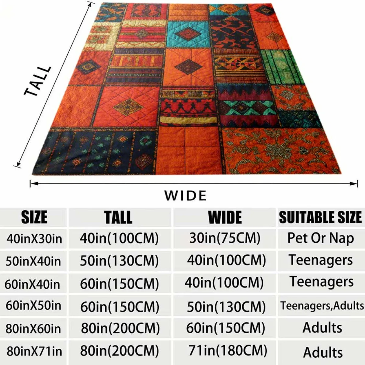 2026 New Arrival Flannel Blanket 1 Bohemian Patchwork Blanket Colorful Ethnic Style Flannel Throw, Geometric And Floral Pattern,