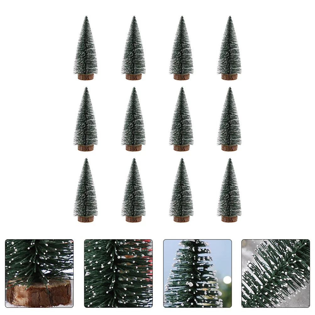 

12 Pcs Mini Christmas Tree Ornaments Xmas Decorations Trees for Table Centerpieces Cake Village Pvc Tabletop Pine