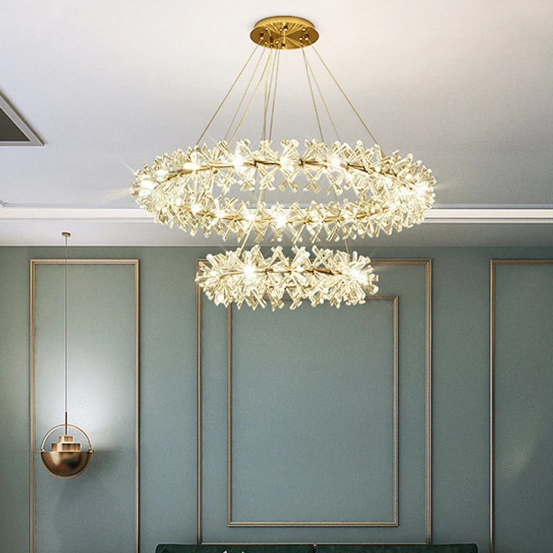 Modern Golden Crystal Chandelier Led Lustre Ceiling Pendant Light Living Room Chandeliers Bedroom Home Decor Light Fixture