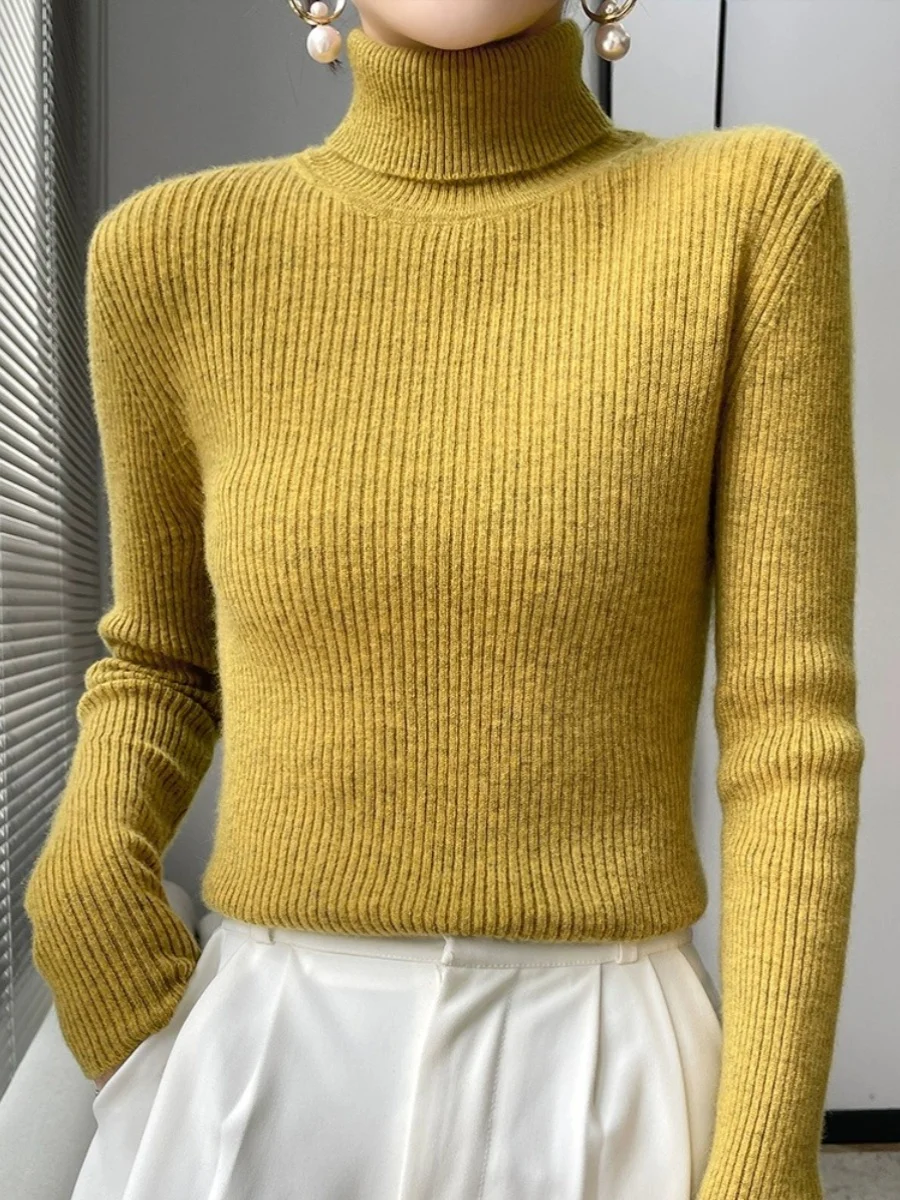 여성용 티엔드 하이 칼라 니트 스웨터 울 타이트 핏 가을 겨울 신상 슬림 베이스 이너웨어 탑