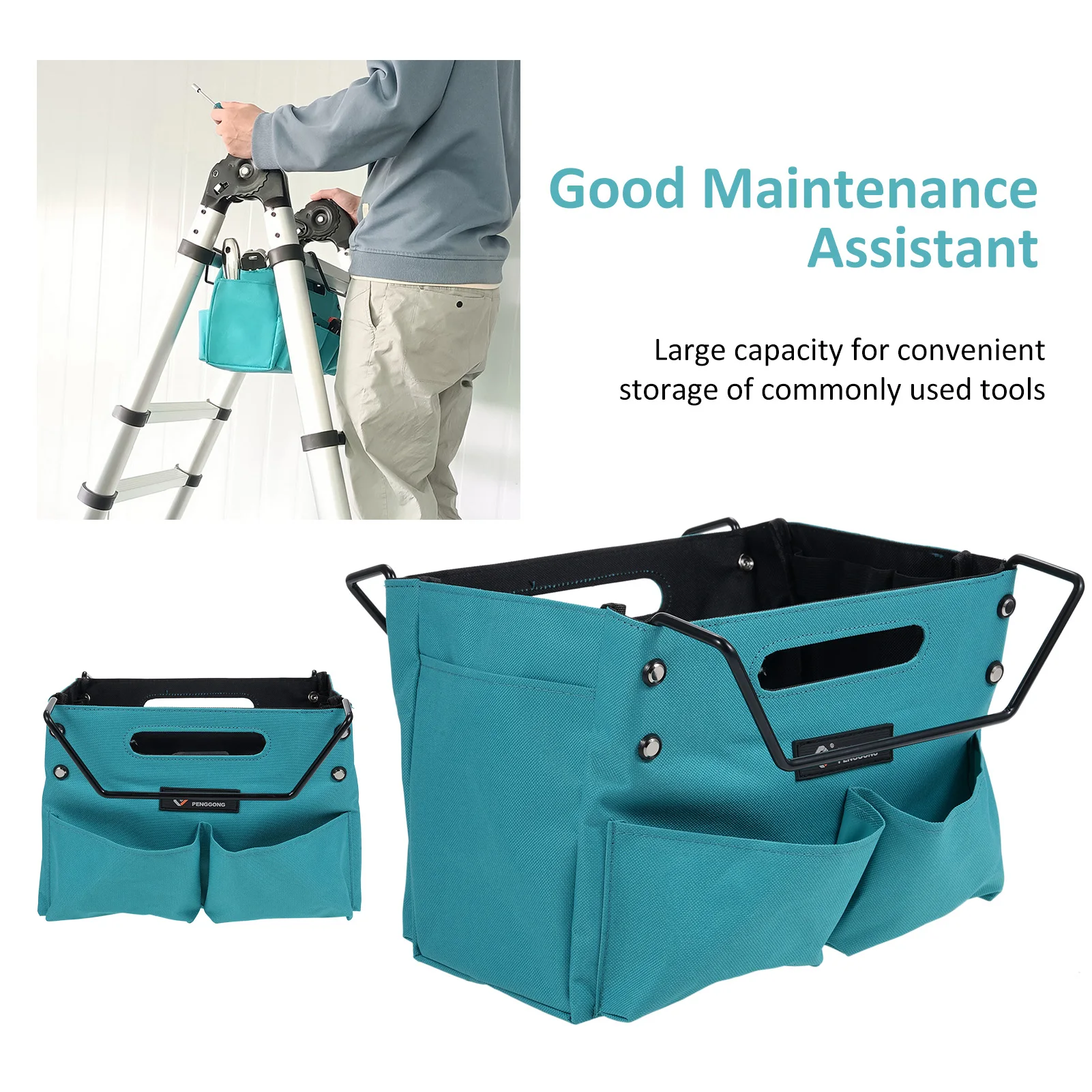 PENGGONG Multi Functional Ladder Tool Bag Portable Foldable Fabric Pouch Practical Tool Bag Herringbone Ladder Tool Storage Bag