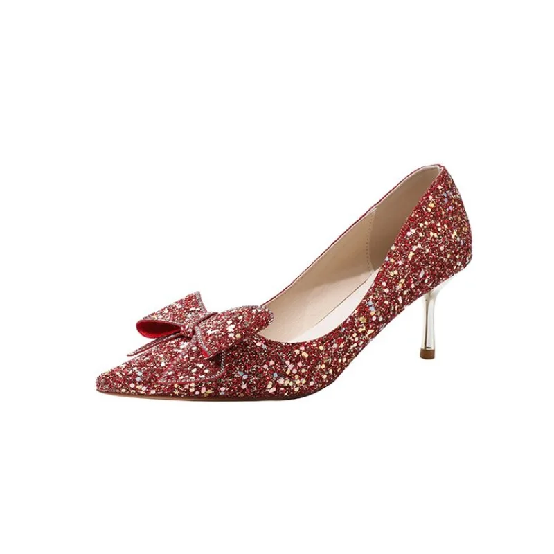 2024 New Spring Summer Autumn Wedding Shoes Women\'s Thick Heels Bride Red Suede Wedding Barefoot Shoes Zapatos De Mujer