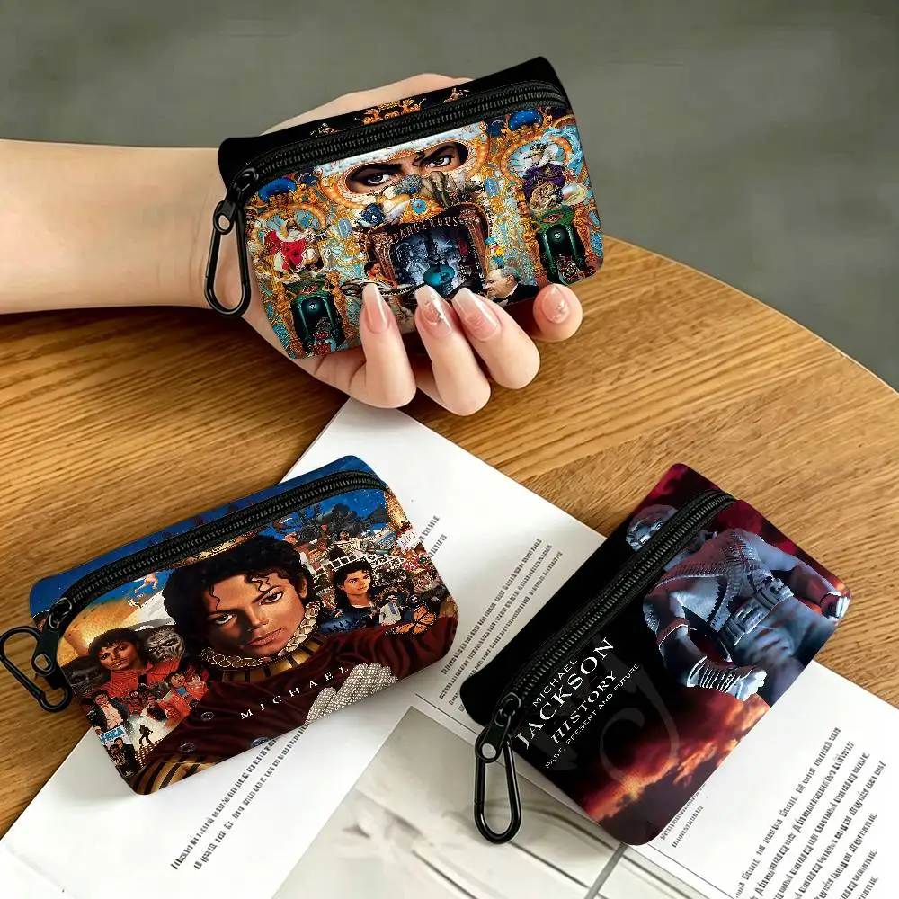 Singer M-Michael J-Jackson Portable Oxford Cloth Coin Purse Alloy Carabiner Hook Small Zipper Pouch For Backpack Belt Daily
