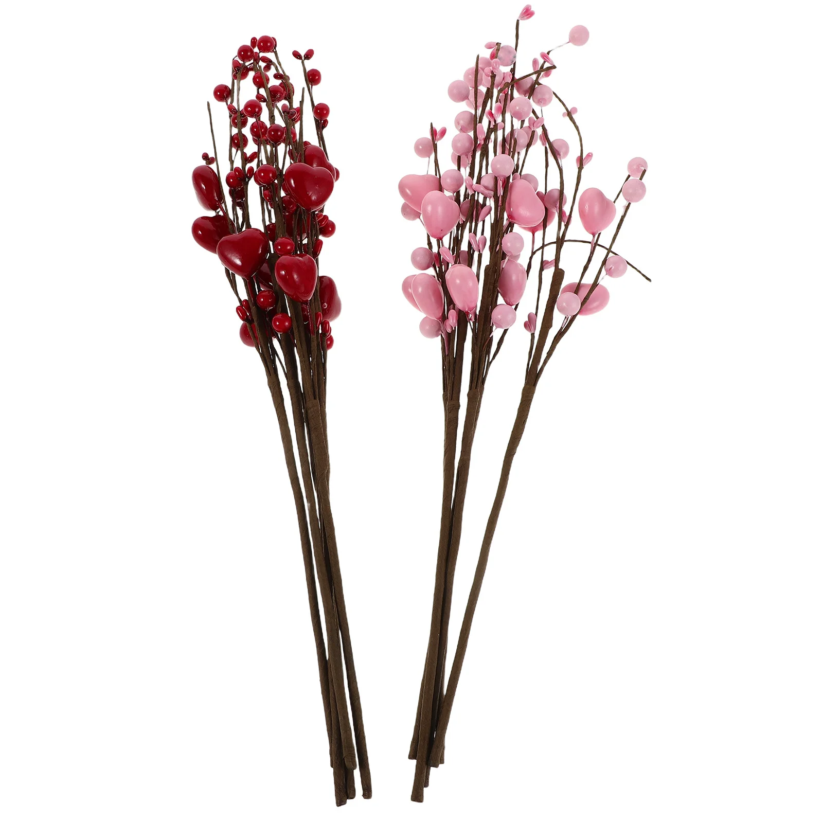

10pcs Artificial Valentine Berry Stem Picks Faux Heart-Shaped Branches Simulated Floral Decor For Home Wedding Party Centerpiece
