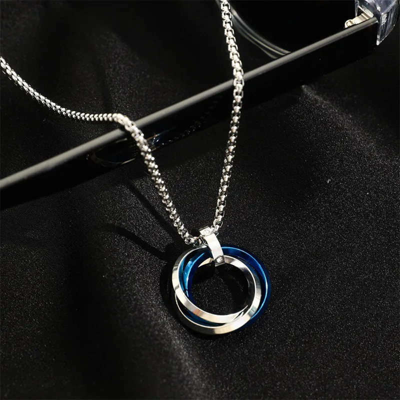 Fashion Round Pendant Outlet Stainless Steel Three Round Necklace ChaIn Men/Women Wholesale Choker Jewelry Free Shipping