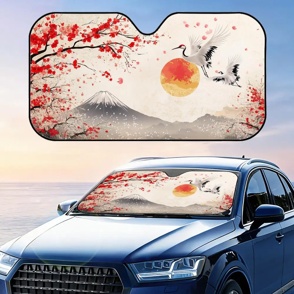 

Japanese Cranes Sun Visor Aluminum Foil Windshield Sunshade with Reflective UV Block Heat Insulation, Foldable Universal Fit