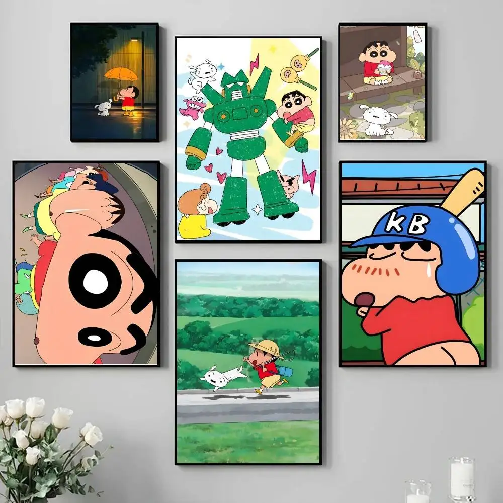Anime Funny C-Crayon S-Shin-chan Poster Self-adhesive Art Waterproof Paper Sticker Coffee House Bar Room Wall Decor