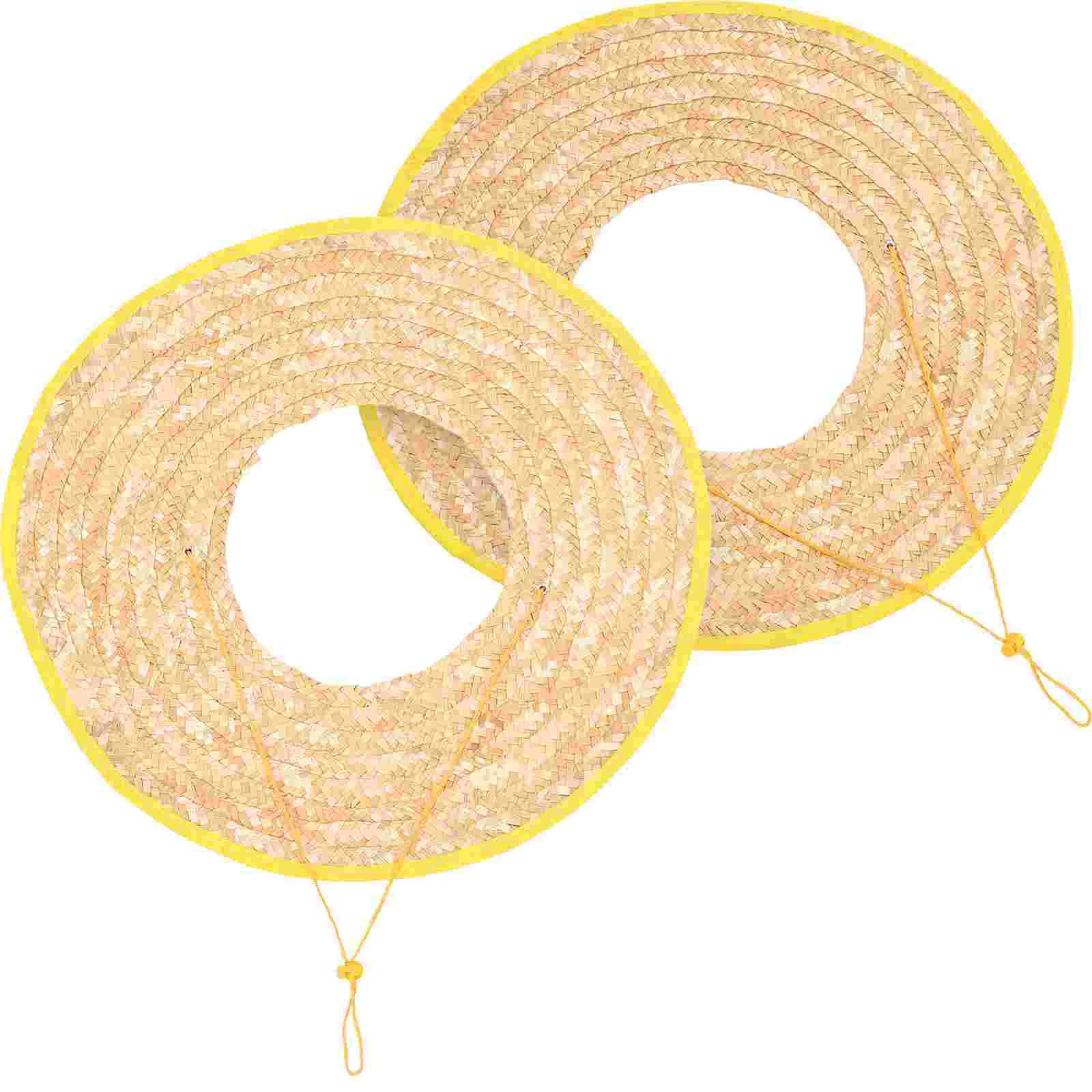 2 Pcs Curtain Hard Hat Sunshade Visor Full Brim Breathable Straw Wheat for Men