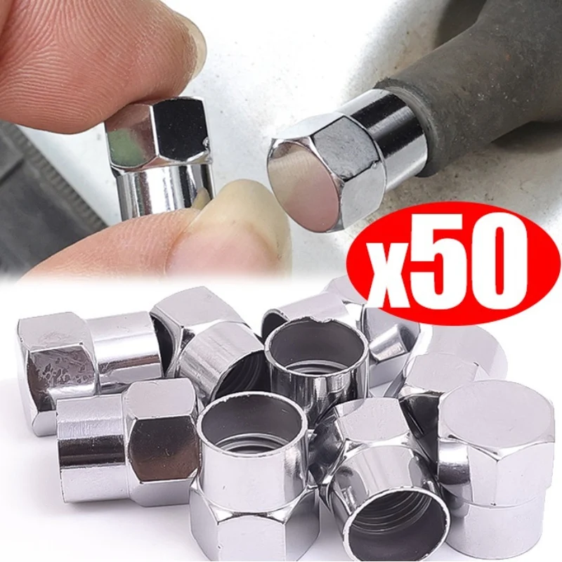 

50~1Pcs Car Tire Valve Caps Round Head Chrome Plating Dust Proof Covers Cars Motorcycles Bike Tyre Styling Valve Cap Decoration