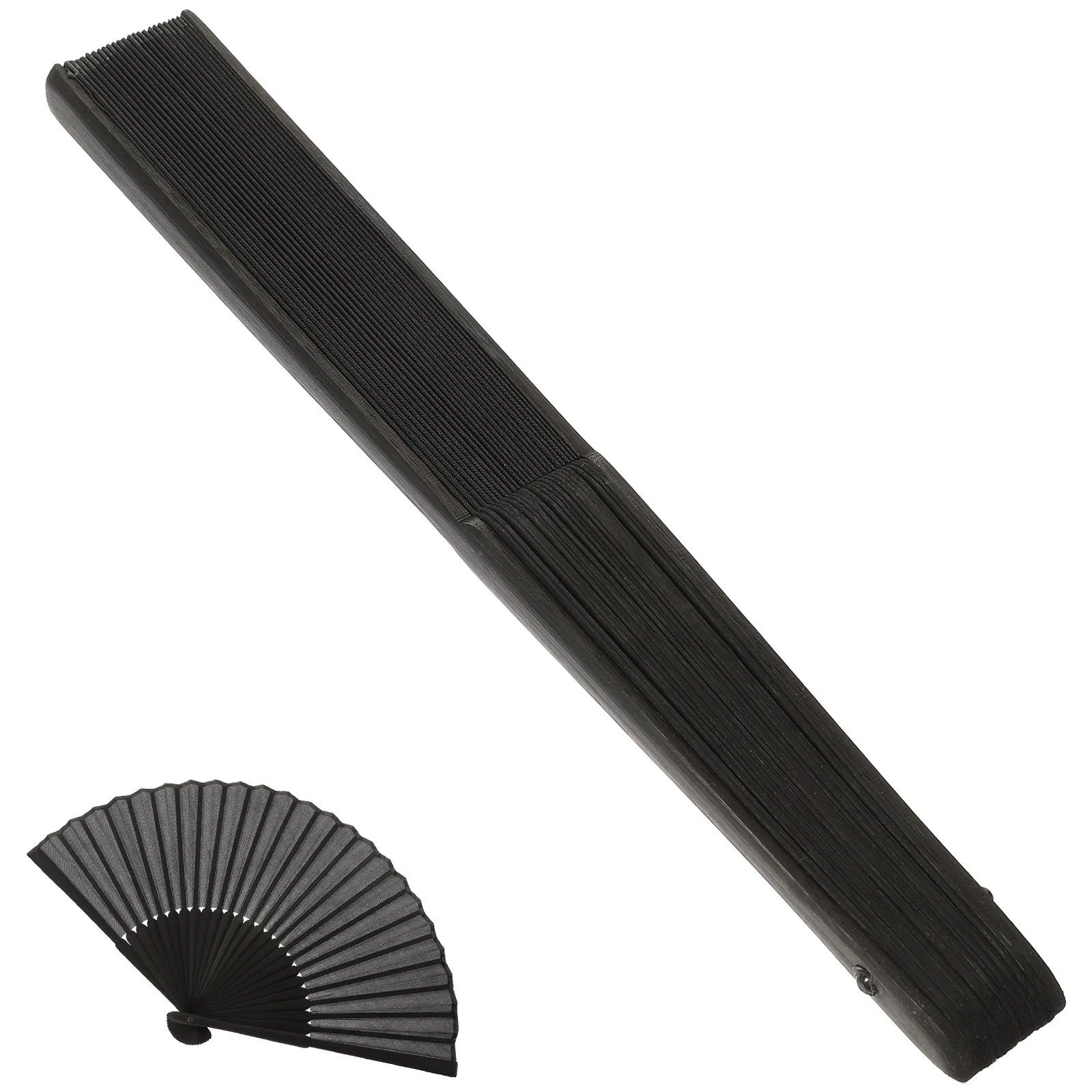 

Practical Man Fabric Folding Fan Black Lightweight Bamboo Silk Simple Design for Men Male Summer Folding Fan