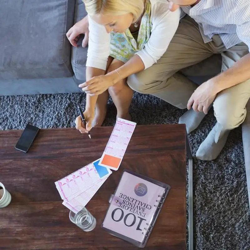100 Envelope Money Saving Challenge Book Binder Collect Book Set 100 Pockets Number Sleeves Loose Leaf Binder Full Set Holder