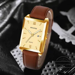 Casual Leather Men's Watches Square Quartz Watch New Fashion Korean Version Students Watch Calendar Men Relojes De Hombre Clock