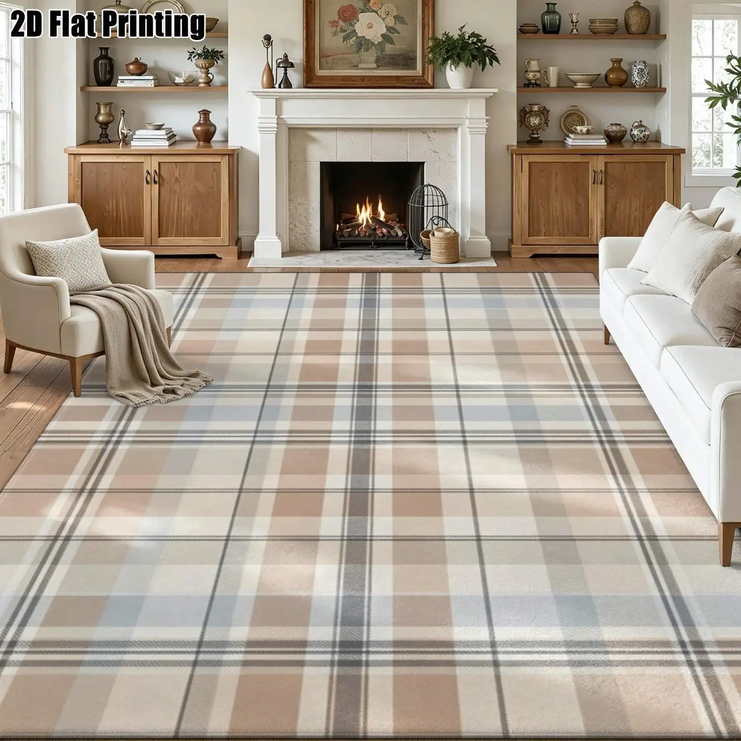 1Pc 2D Printed Checkered Carpet, Modern Simple Instagram-Style Floor Mat, Retro Home Decor Rug, Machine Washable, Multi-Size, Suitable for Entrance/Dining/Foyer/Study/Living/Bedroom