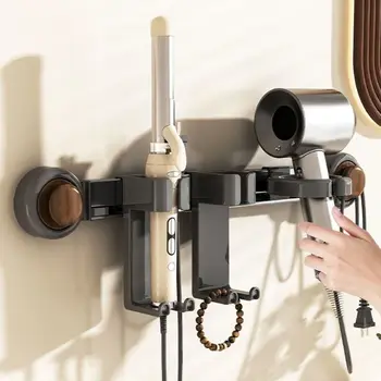 Plastic Suction Cup Hair Dryer Holder Movable Wall Mounted Curling Iron Holder Large Capacity Space Saving Toilet Blower Holder