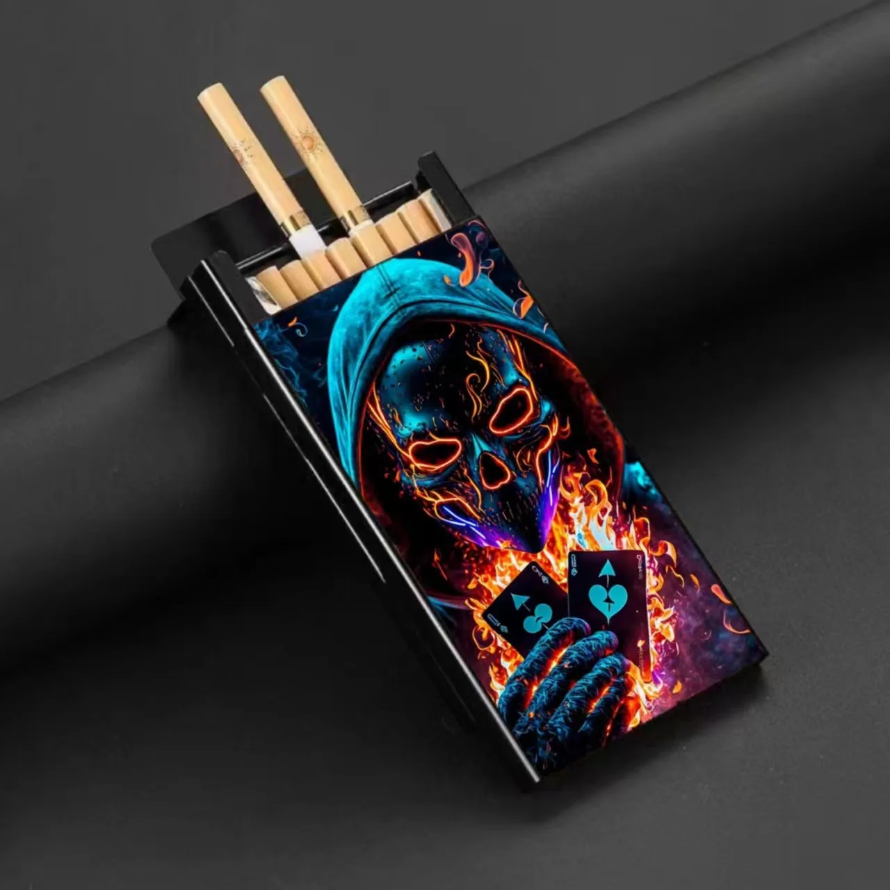 Fashionable Skeleton Mythology Theme Metal Cigarette Case Flip Top Moisture Aluminum Storage BoxLadies Gifts