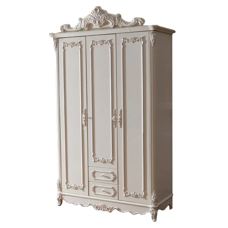 

PYJ European Wardrobe Bedroom Simple Single Door Wooden Locker White Carved Wardrobe