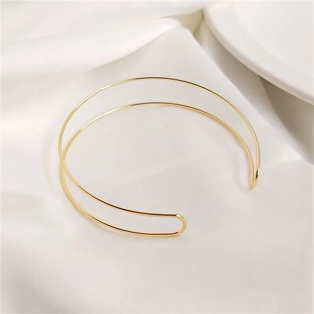 

14K Genuine Gold Copper Wire Double Stranded Bracelet, Handcrafted Bead Winding DIY Base Double Loop Bracelet Accessories B724