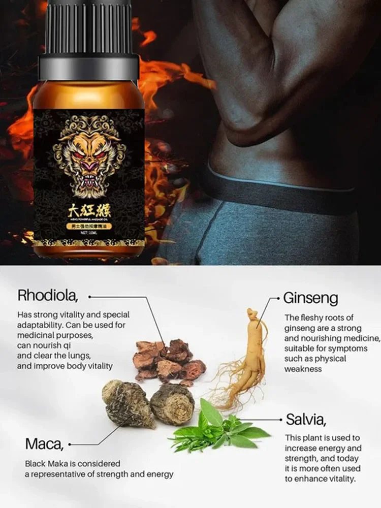 Aceite de Masaje masculino, natural pura fórmula segura, corta y pequeña, tecnología patentada eficiente