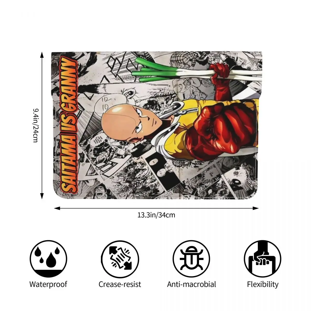 Hot-blooded Anime One Punch Man PU Leather Horizontal Laptop Sleeve Shockproof Soft Lining Notebook Case 13 Inch