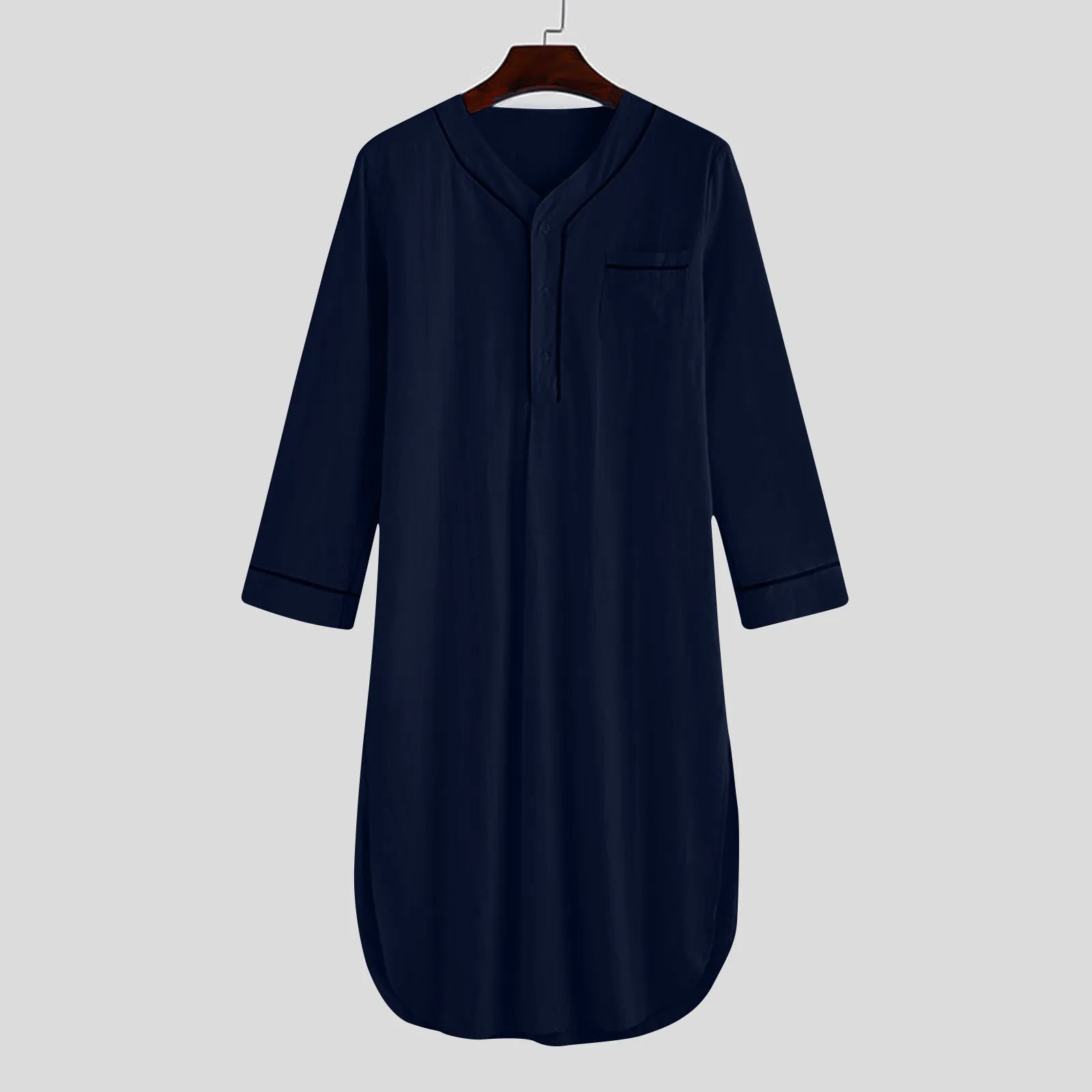 Neue männer Pyjamas Casual Langarm V-ausschnitt Pyjamas Mode Lose Fit Einfarbig Hohe Qualität Nachthemd Komfortable Homewear – Detail 14
