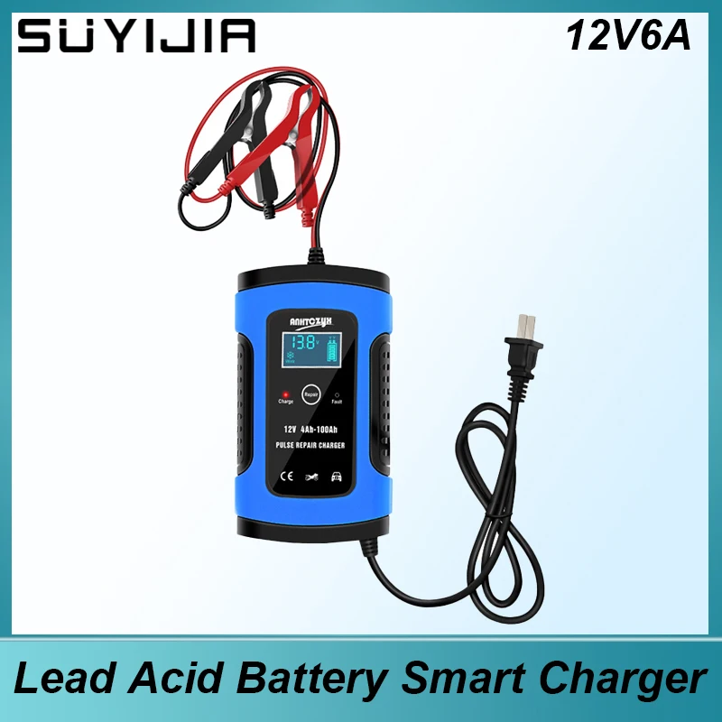 

12V6A Universal Motorcycle Car Battery Charger Full Intelligent Pulse Repair Dry and Wet Lead-acid Battery Charger