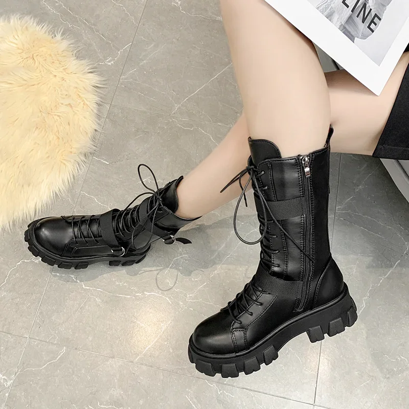 Spring Motorcycle Boots Women\'s Cosplay High Boots Long Tube Leather Knight Boot Punk Gothic Classic Black High Heel Shoes