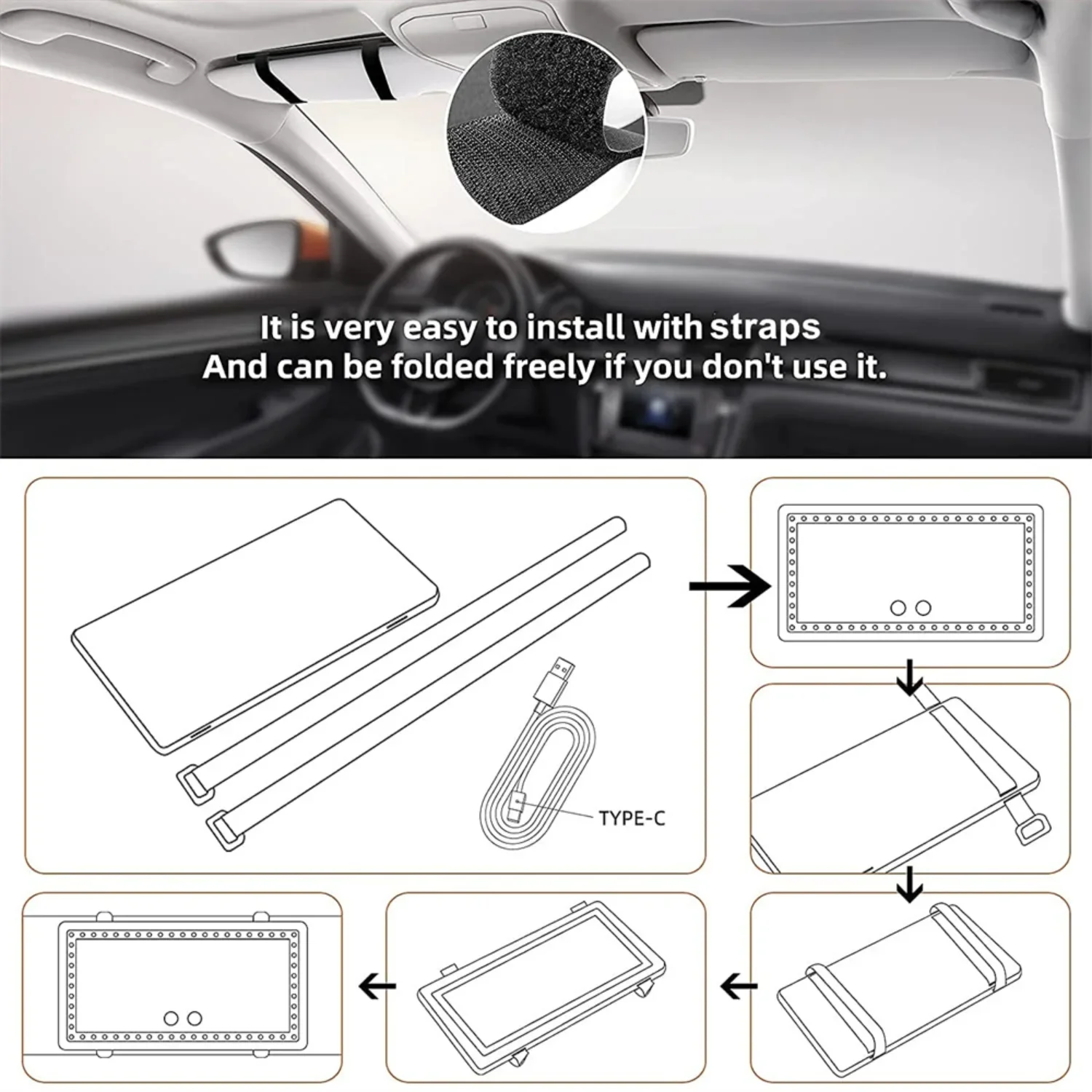 Specchietto da trucco per visiera parasole per auto, specchio per il trucco ricaricabile con 3 modalità di illuminazione e 60 led-dimmerabile Clip-on vista posteriore parasole Co