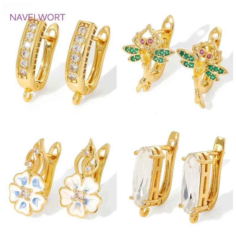

18K Gold Plated Inlaid Zircon Earwires Earring Hooks,Flower Earring Fixtures,Fasteners For Earrings,Earring Making Accessories