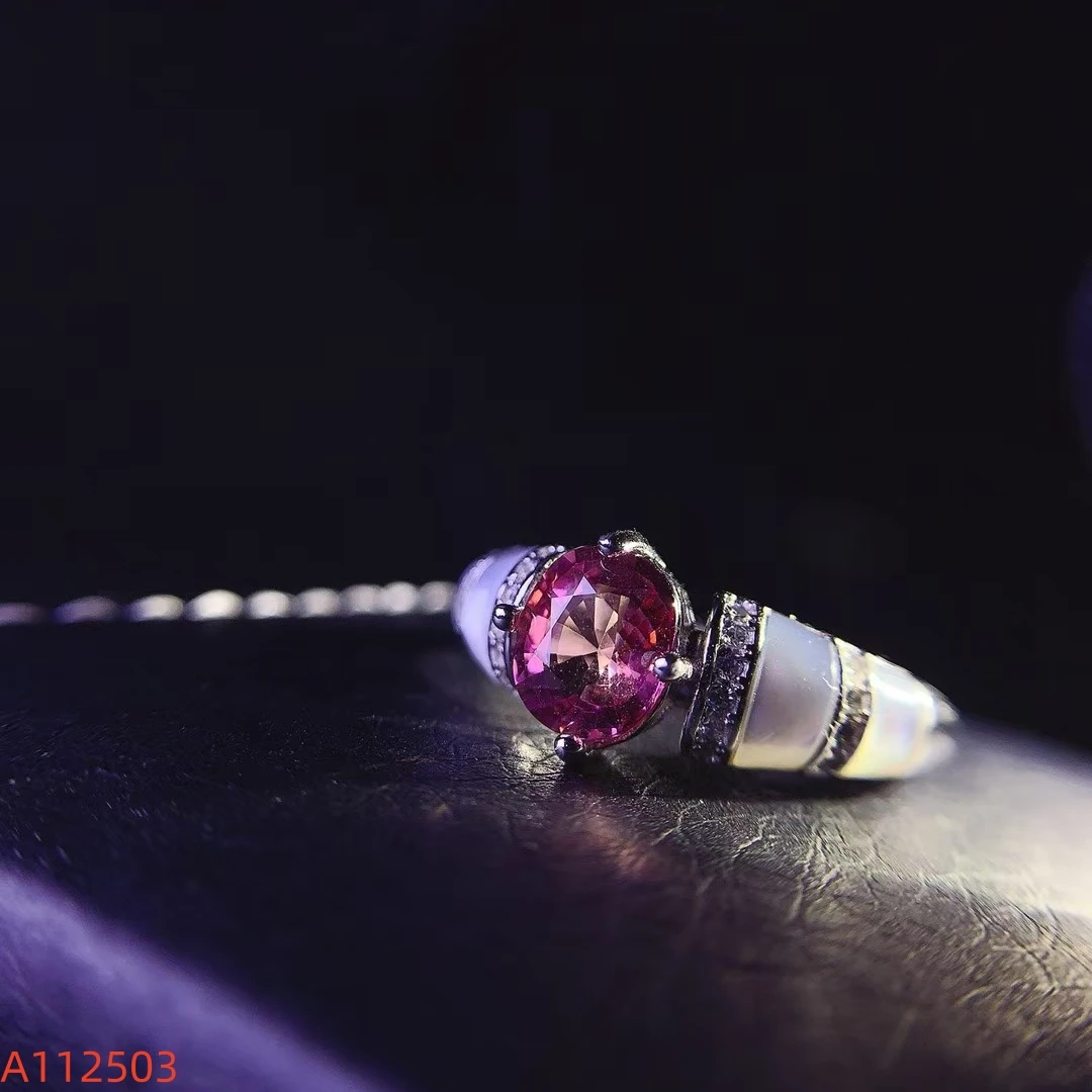 KJJEAXCMY S925 Pure Silver Inlaid Natural Brazilian tourmaline Elegant Women's Ring High Clarity Full Brilliance Support Testing