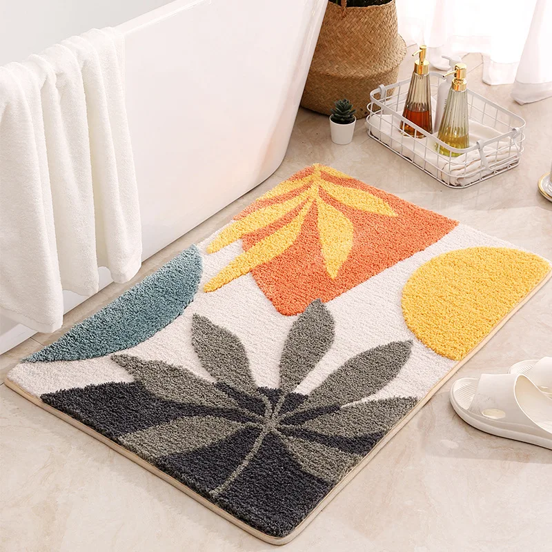 Bathroom Rugs Colorful Abstract Leaves Cute Bath Mat Boho Bath Rug Microfiber Floor Mats for Tub Bathroom Indoor Doormat 바닥 깔개