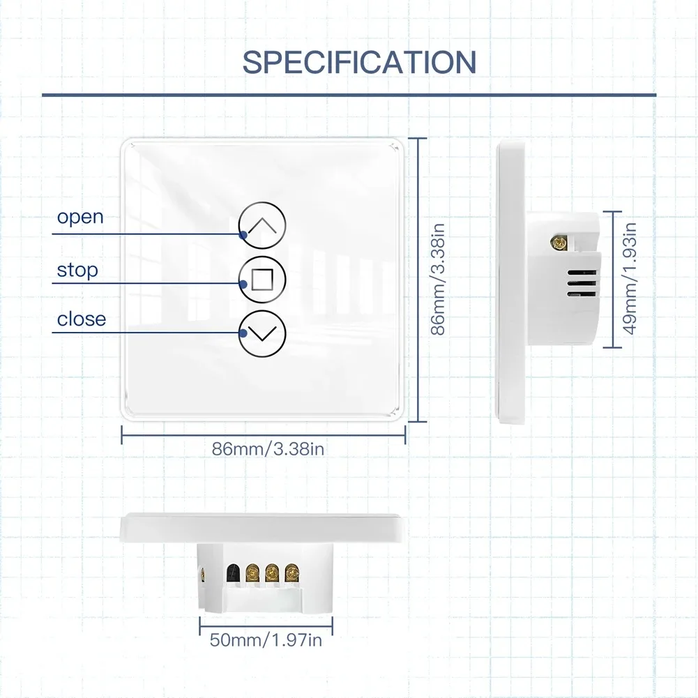 WiFi RF433 Smart 2.5D Arc Glass Touch Curtain Switch for Roller Blinds Shutters Smart Life/Tuya APP Works Alexa Google Home