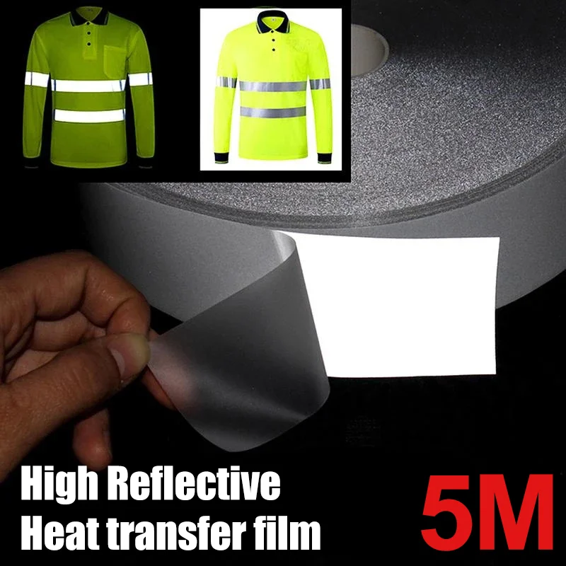 5M striscia riflettente adesivo 2-5cm trasferimento di calore nastro riflettente di sicurezza borsa per abbigliamento scarpe decalcomanie fai da te ferro su striscia di avvertimento notturna