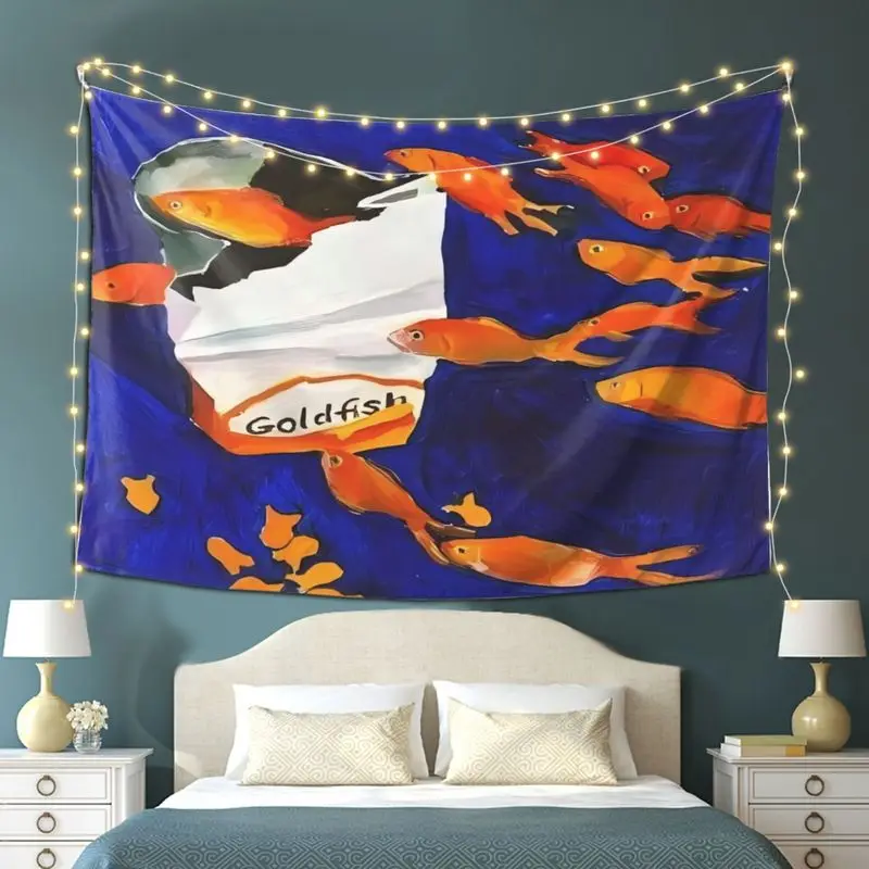 VIKAMA Goldfish Bag Tapestry Abstract Oil Painting Wall Hanging Funny Art Aesthetic Bedroom Living Room Decor