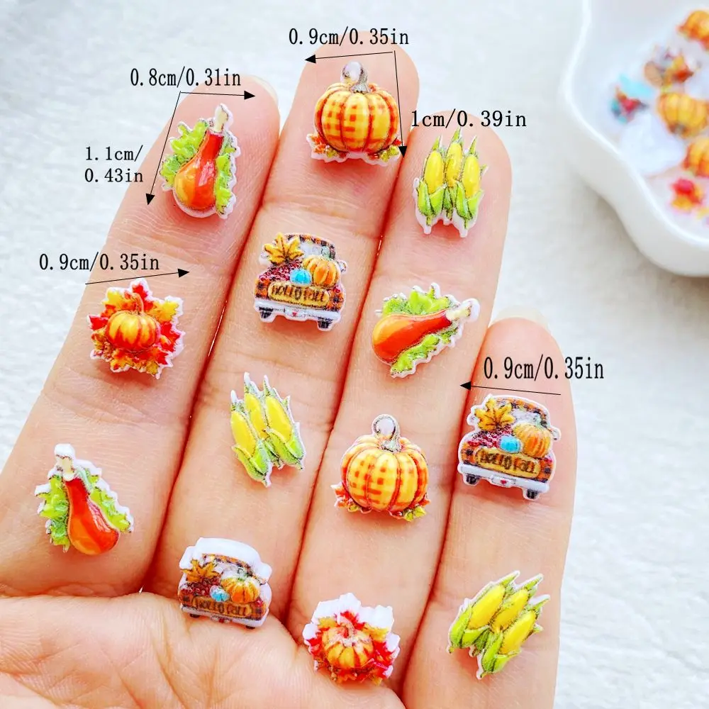 50Pcs Fall Thanksgiving Resin Nail Charms Mixed Pumpkin Maple Leaf Turkey Corn 3D Flatback Ornaments DIY Nail Art Craft Decorati