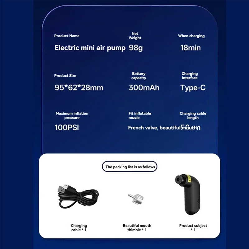 

Sp-Mini Electric Air Pump 100PSI Portable Bike Pump Rechargeable Compressory Tire Inflator For Motorcycle Bicycle Inflator